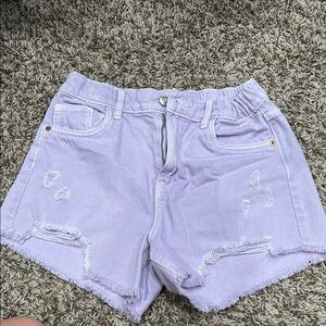 Girls Lavender Distressed Denim Shorts